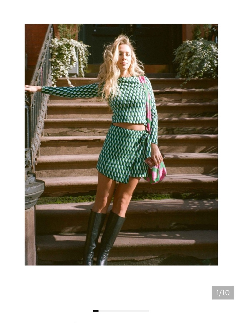 DVF x Target collab:Green Patterned Mini Skort w/ matching top